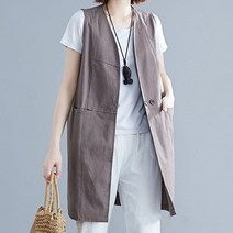 아이엠몽 여성 여름 빅사이즈 루즈핏 데일리 린넨 데일리 롱조끼 (BB1200HB) 오아이오