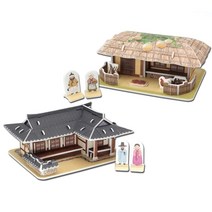 3D 입체퍼즐 집콕놀이 기와집 초가집 종이 모형 조립 만들기, 3D 종이입체퍼즐 초가집