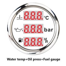 자동차온도게이지 보트 자동차 3 1 다기능 디지털 게이지 52mm RPM 연료 수위 온도 오일 프레스 전압계 지주 탱크 알람 미터, [02] White Silver