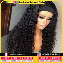 [레브] 인모 연습용 가발 deep wave headband wigs human hair wig 그립 headband nicelight brazilian curly wigs, 22인치, 180