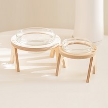 강아지 밥그릇 고양이 물그릇 높이조절 식기 식탁 개 대형견 애견 길고양이 원목 1구, Small(유리그릇 1개 포함), 오렌지