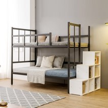 업다운 높이조절 철제 이층 침대 블랙 SS 수납계단형, 화이트_KME901BKC