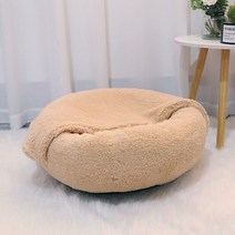 고양이숨숨집 강아지하우스 플리스 강아지 고양이 다둥이 침낭 컴피베드 방석 침대 쿠션 3색, 베이지