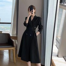 런메시 Runmecy 여성 프렌치 조거 루즈핏 블랙 정장 원피스