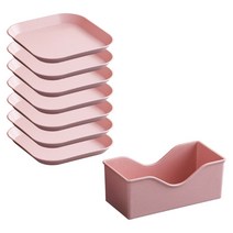 스퀘어 밀 밀짚 접시 파스타 샐러드 그릇 경량 재사용 가능한 음식 서빙 파티 스낵 디너 요리 캠핑 7 개, Deep dish, Pink
