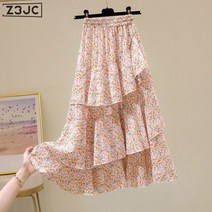Z3JC 언밸런스 프릴에 a라인 플라워 스커트