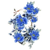 중식화구 중화렌지 3Ratels QC116 꽃 벽 스티커 침실을위한 가정 장식 중국 전통 회화 모란, 01 QC116_02 30cm(11.81 inch)