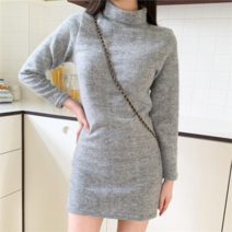 다잇템 여자 슬림핏 FW 민무늬 하이넥 보온 미니원피스 (9255807)