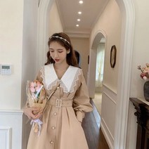 TTiiHot 프렌치 레이스 긴팔 슬림 미디 트렌치 코트