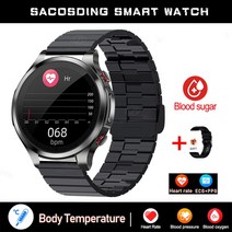 무채혈 혈당 측정 당뇨검사 스마트 시계 워치 ECG PPG 심박수 혈중산소 방수 2023 신제품, B Sheet steel Black