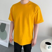 남자 워싱 코튼 오버핏 스판 무지 라운드 반팔 티셔츠