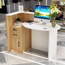 옷가게 미용실 카운터 계산대 미니 인포메이션 데스크 식당 인포메이션, 100x60x100cm, 화이트 + 라이트 월넛(왼쪽 모서리)