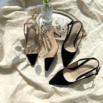 투톤 스웨이드 슬링백힐 배색 미들굽 스틸레토힐 7cm