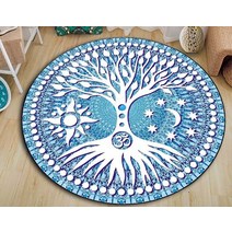 에스닉 플라워 오브 라이프 디자인 매트 카펫 러그 요가 도어 입구 환상적인 Carpe 소프트 침실 거실, [01] Diameter 40cm, [03] 3