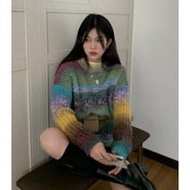 타이다이 나염 그라데이션 스트릿 유니크 빈티지 단가라 여자 겨울 니트 스웨터