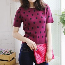 Y-KNIT2149 여자도트라운드반팔니트티 _ 59337EA