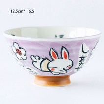 일본 텐동 돈부리 밥 그릇 세라믹 고양이 그림 공기, 보라 토끼 중형, 1개
