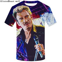 여름 남성 티셔츠 멋진 늑대 3D 프린트 남성용 반팔 조니 Hallyday 남자 3d T 셔츠 패션 프랑스 음악 가수 재미 Tshirt 힙합 정상