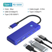 ORICO USB 3.0 허브 어댑터 포트 익스텐더 SD/TF 카드 리더 PD100w 5Gbps 충전 PC 노트북과 호환 가능 4 in 1, [04] 15CM 2USB C PD100W2