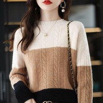뜨개질 바늘 세트 코바늘 줄바늘 겨울 오피스 레이디 패치 워크 뜨개질 느슨한 o 넥 긴 소매 풀오버 여성, 04 CAMEL_05 XXL(65-70kg)