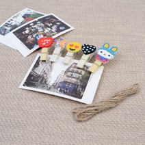 디자인 나무집게 마끈 세트 나무집게 마끈집게세트 사진집게 사진걸이집게 사진장식집게 폴라로이드집게, 스마일 10P