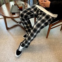 남자 빅사이즈 밴딩 세미와이드 체크바지 남성 큰옷 L-3XL