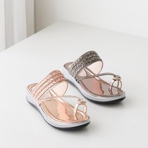 프리티슈 보석 큐빅 엄지 사선 스트랩 웨지 쪼리 슬리퍼 4cm