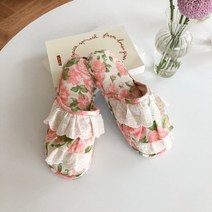 예쁜 거실화 면 슬리퍼 푹신한 실내화 룸슈즈 여성 꽃무늬 프릴 레이스 여자, 핑크