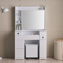 바네사05 수납 거울 화장대 스툴 포함 900 VA22405, 네추럴화이트_22405
