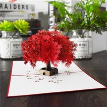 청첩장 바른손카드 3D 팝업 결혼식 초대장 인사말 카드 발렌타인 데이 선물 기념일 생일 파티 유니콘 엽서, 17 Red maple