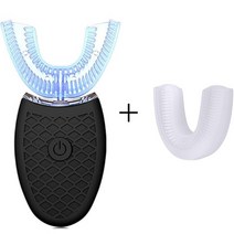전기부품 드릴 U자형 성인 음파 전동 칫솔 360 도 울트라 소닉 USB 치아 미백, 06 black and 1 head