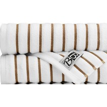 Black White Brands 브라질리언 해변/수영장/목욕 타월 궁극의 흡수성 럭셔리 XL 91.4x177.8cm36x70인치 100% 면 웨이브 2개 화이트 폴리 핀스트라이프, Tan/Beige_2