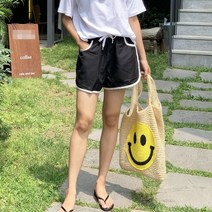 노팅힐 여유핏 3부 배색라인 랍빠 비치웨어 반바지 블랙