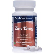 Simply Supplements 아연 15 mg -120 정제 - 비건 채식인에 적합 - 4 개월의 지속 시간 - 간단한 보충, 3개