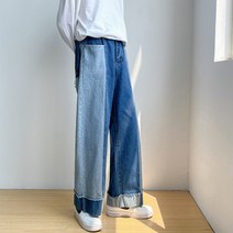 패치워크 데님 팬츠 남성 퍼 트리밍 인스 스트레이트 와이드 와이드 스타일 트렌드 남성청바지 하이웨이스트바지 겨울청바지 데님팬츠