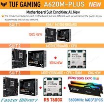 1151메인보드 h81 AMD AM5 R5 7600X CPU ASUS TUF 게이밍 A620M 플러스 메인보드 슈트 RAM 킹스톤 DDR5 5600MHz 16GB x 2 개 RGB, [03] 마더 보드 + CPU + RAM