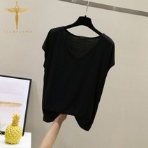 하라주쿠 단색 티셔츠 여성 캐주얼 느슨한 브이넥 민소매 의류 상의 패션 차선 슬림 Tshirt