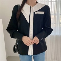 [02/17] 아수라 언발 카라 배색 블라우스 여성 봄 가을