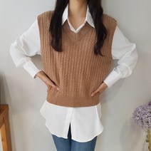 상상그이상 여성용 국내제작 세로줄 꽈V넥 조끼 부드러운 구김 없는 필수 블라우스 코디세트 보풀 없는 포인트 컬러 레이어드 조끼 사이즈 가성비 좋은 넉넉한 베스트 세트