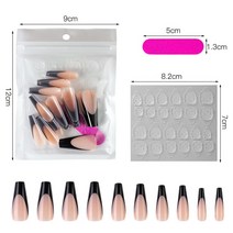 붙이는젤네일 네일팁 풀커버 프렌치 네일 프레스 팁 코핀 인조 아크릴 발레리나 손톱 재사용, 한개옵션1, 27 24pcs Black Set