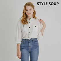 숲 스티치 포인트 크롭 소매 블라우스(SY9LSE3) (SOUP)