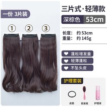 가발 진짜 머리 단발 여성용 긴머리 쇄골 자연스러운 양갈래 소품 촬영 연극 웨이브 곱슬 펌, free, 다크 브라운 53cm [케어세트]