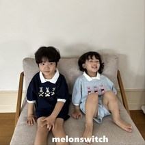 썸머 래빗 카라 상하세트/ XS-XL 3호-11호 베이지 블루 네이비 토끼 자수 반팔반바지 세트