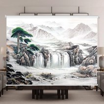 명화블라인드 대형 롤스크린 거실 창문 베란다 산수화 종이 커튼 민화 수묵화