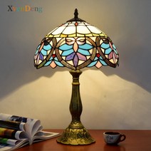 스테인드글라스 조명 빈티지 티파니 테이블 램프 지중해 바로크 스테인드 글라스 LED 책상 기구 침실 침대 옆 스탠드 홈 장식, T
