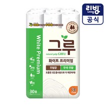 삼정펄프 그루 100%천연펄프 프리미엄 화이트 화장지 30롤, 1팩, 1세트