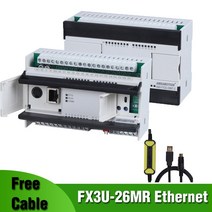 FX3U26MR PLC 이더넷 포트 미쓰비시호환호환 MELSEC 프로그래밍 가능 컨트롤러 로직 릴레이 아날로그 보드 USBSC09FX 케이블, [02] FX3U26MRE