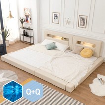 고릴라가구 허그 LED 패밀리침대 [오픈형Q+Q]+양면본넬매트 포함, 그레이