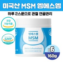 미국산 순수 엠에스엠 식이유황 분말 디메틸설폰 MSM 무릎 관절 영양제 MSN 가루 파우더 식약처인증, 160g, 6통