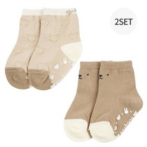 아가방 중계점 론 곰곰 단말 2SET (BEIGE) *24년 봄신상* 귀욤뽀짝한 곰돌이 포인트 배색 디자인 실용적인 발목 양말 2종 세트 0~36개월